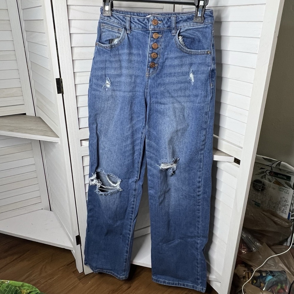 SO Goods For Life High Rise Wide Leg Jeans Button Fly Blue Jr. Women's Sz‎ 3 VGC